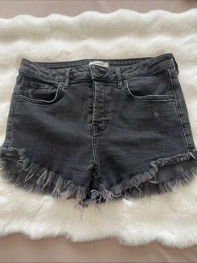 Forever 21 Women's Charcoal Frayed Hem Denim Shorts